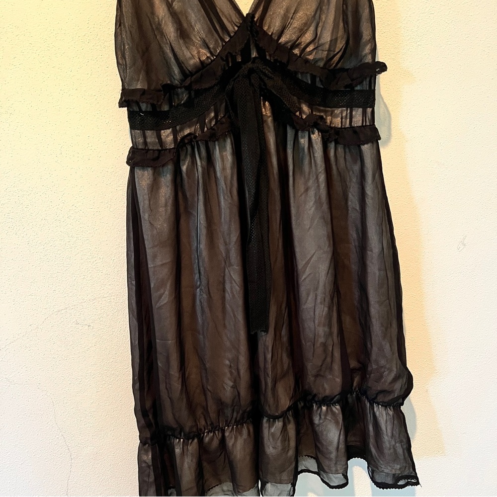 Nelli USA 100% Silk Dress Thin Lace Strap Black Overlay Lace Accents Size Small - Picture 4 of 10
